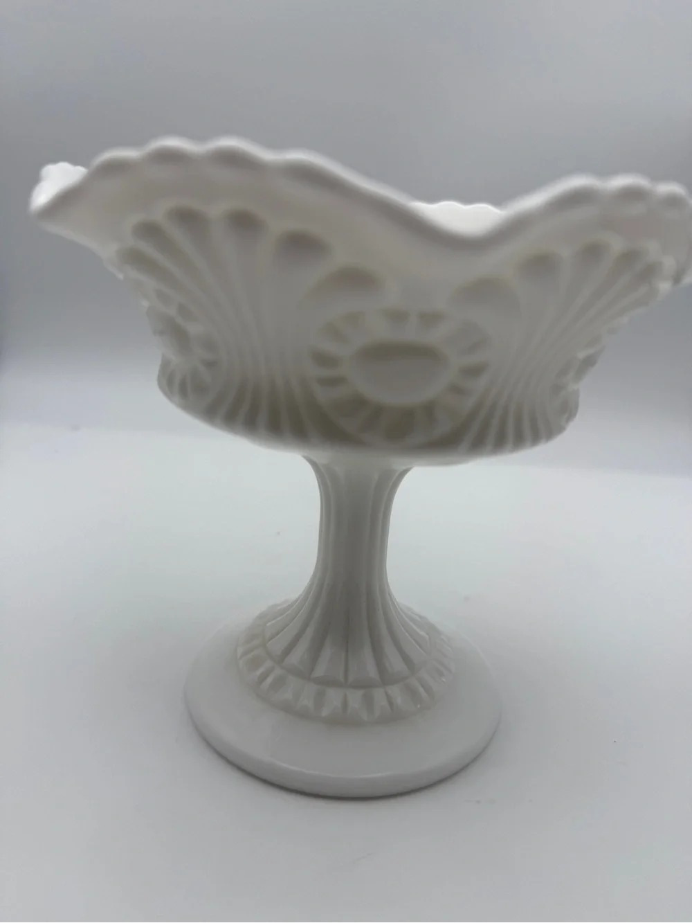 Vintage Fenton Milk Glass Pedestal Compote Dish Signed on bottom RARE